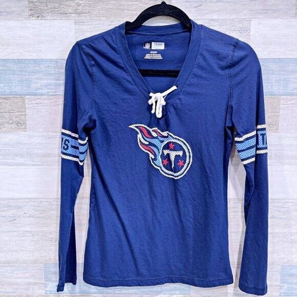 TENNESSEE TITANS Lace Up Hockey Style Tee Blue NFL Womens Small - Picture 1 of 6